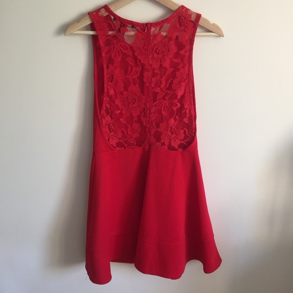 FOREVER 21 Red Ribbed Sleeveless Lace Back Skater Dress - Picture 5 of 6